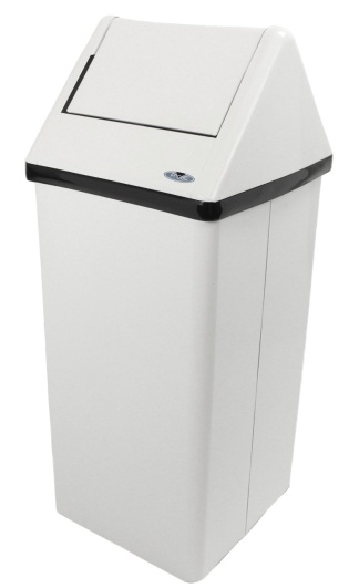 White Metal Free Standing Swing Top Waste Receptacle 80L.